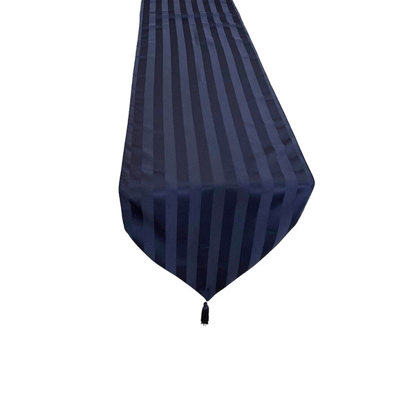 Tablecloth Round Navy Blue Polyester Stripe 70" Diameter & Table Runner Elegant - Picture 9 of 13